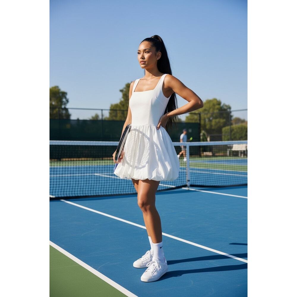 Antonio Melani Active White Bubble Hem Skort Mini Dress L NWT Tennis Athleisure